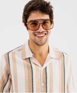 Chemise manches courtes et col cubain à rayures homme[MISSING]